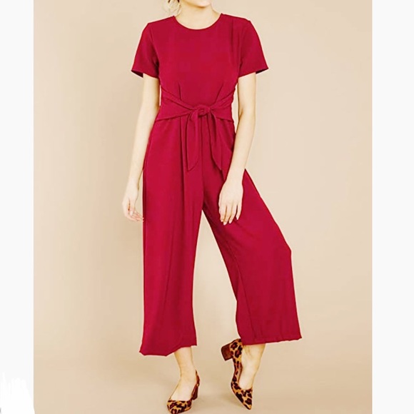 Qearal Dresses & Skirts - NWT Qearal Tie Waist Wide Leg Red Jumpsuit